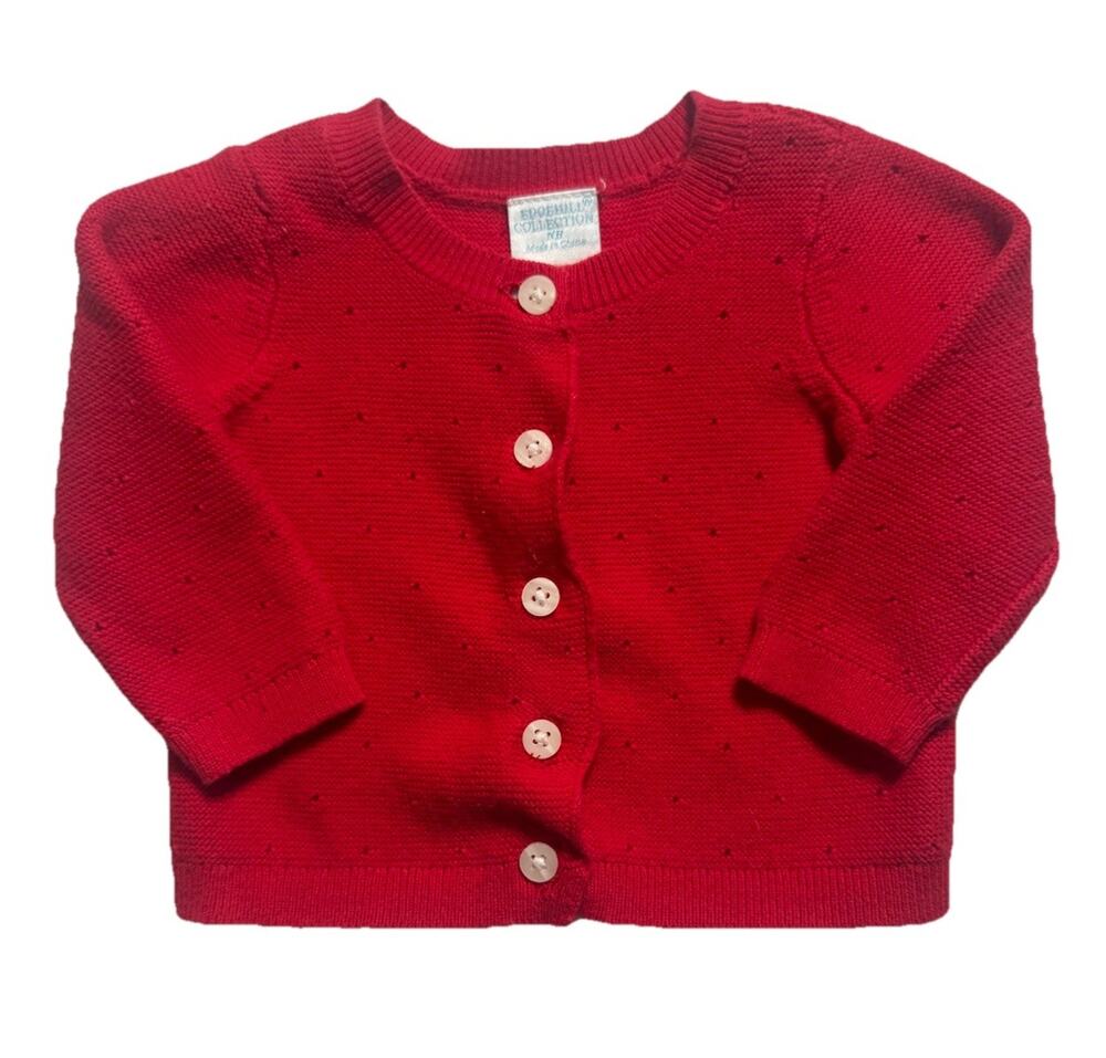 Edgehill Collection Baby Girls Red Cotton Pointelle Cardigan Newborn NWOT